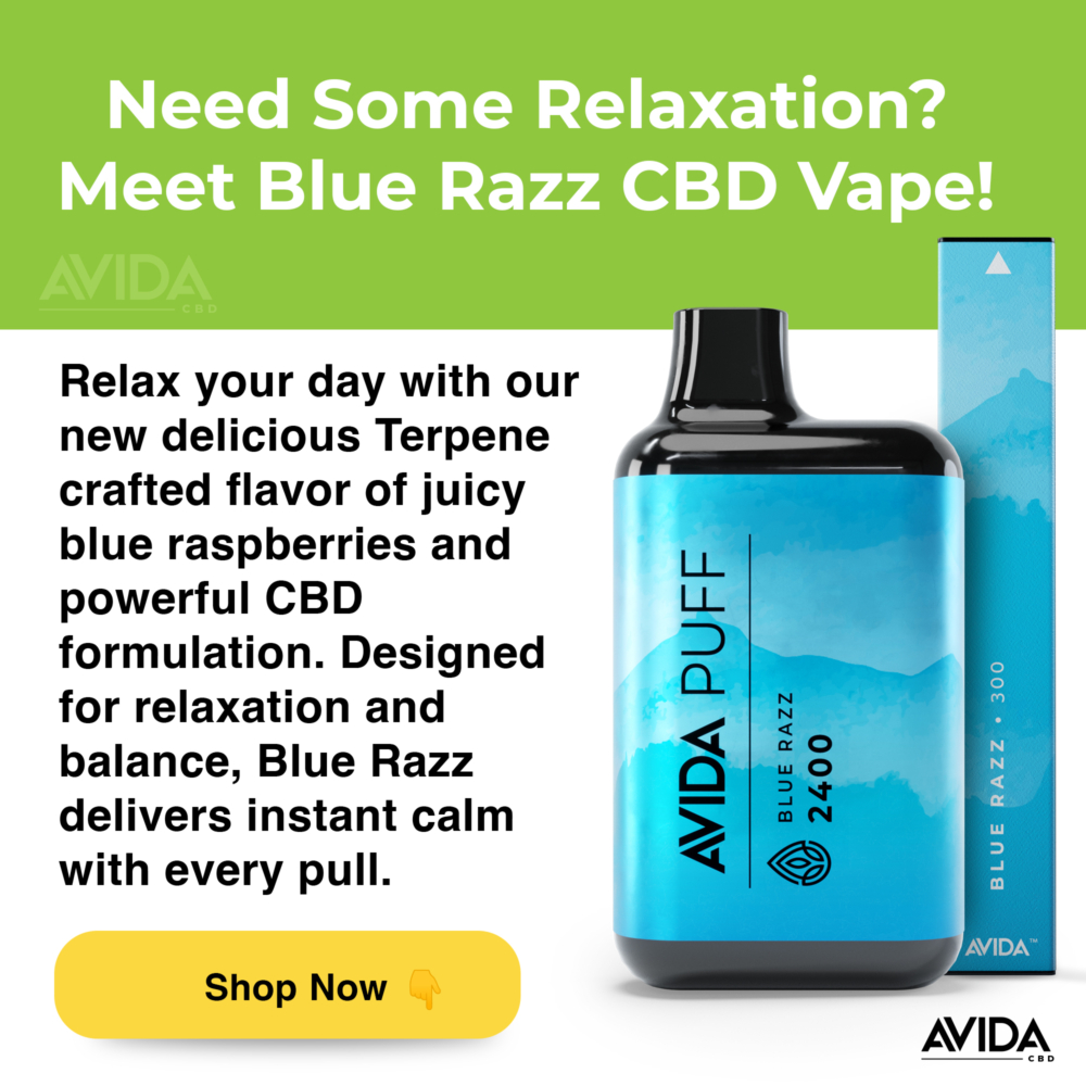Relax your day with our new delicious Terpene crafted flavor of juicy blue raspberries and powerful CBD formulation. Designed for relaxation and balance, Blue Razz delivers instant calm with every pull.