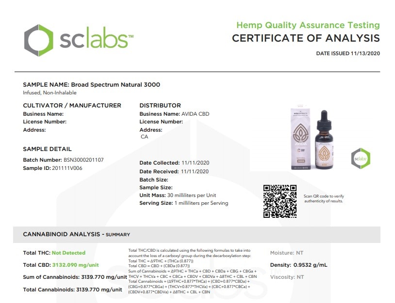 Natural Broad Spectrum CBD 3000mg Labs