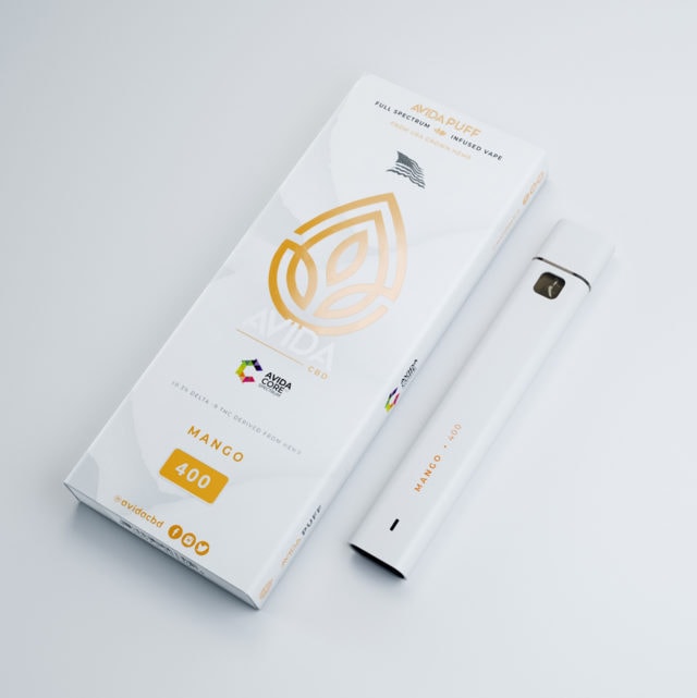 Full Spectrum CBD Vape Pen Mango 400mg with packaging