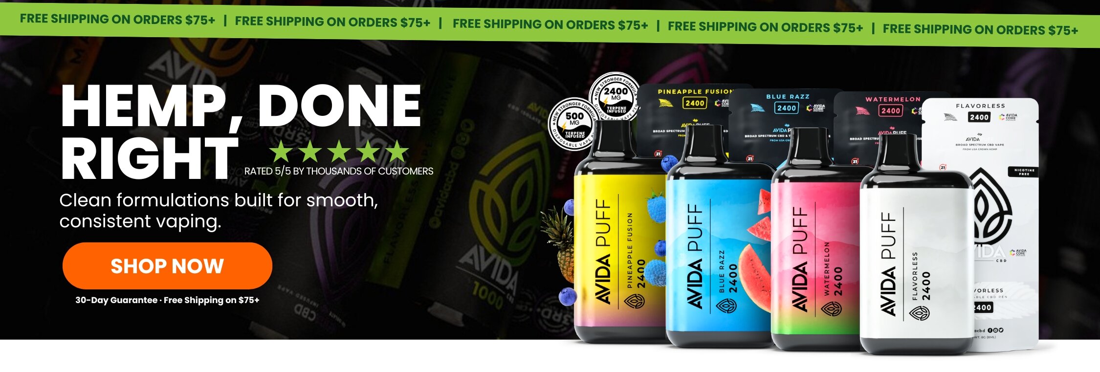 Hemp done right banner. Shop clean CBD formulations