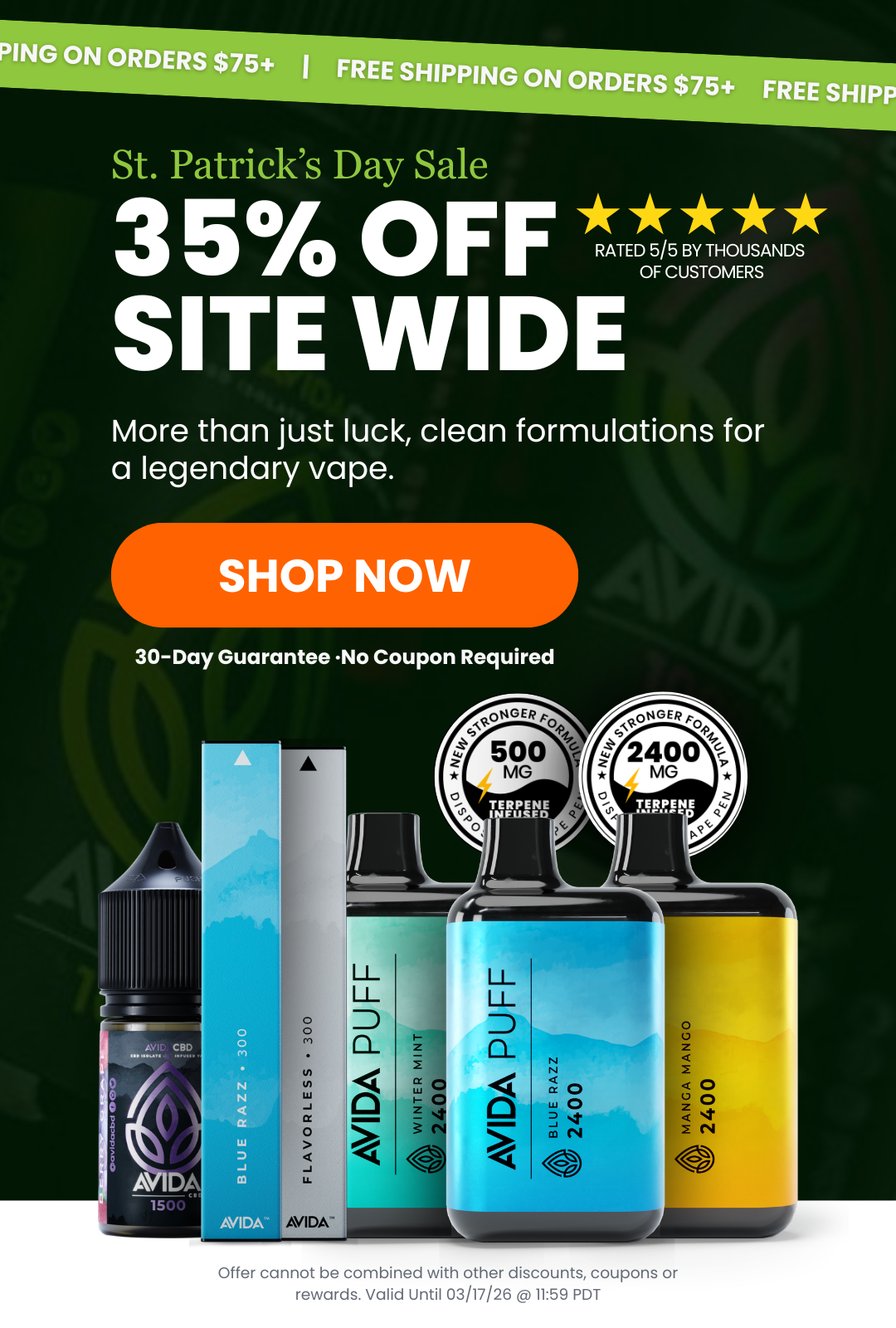 St Patrick's Day 35% Off All CBD